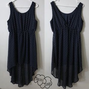 FOREVER 21 navy blue white polka dot dress high lo